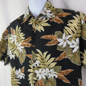 Kahala Aloha Hawaiian Shirt Mens Small 100% Cotton Black Green Floral Leaf